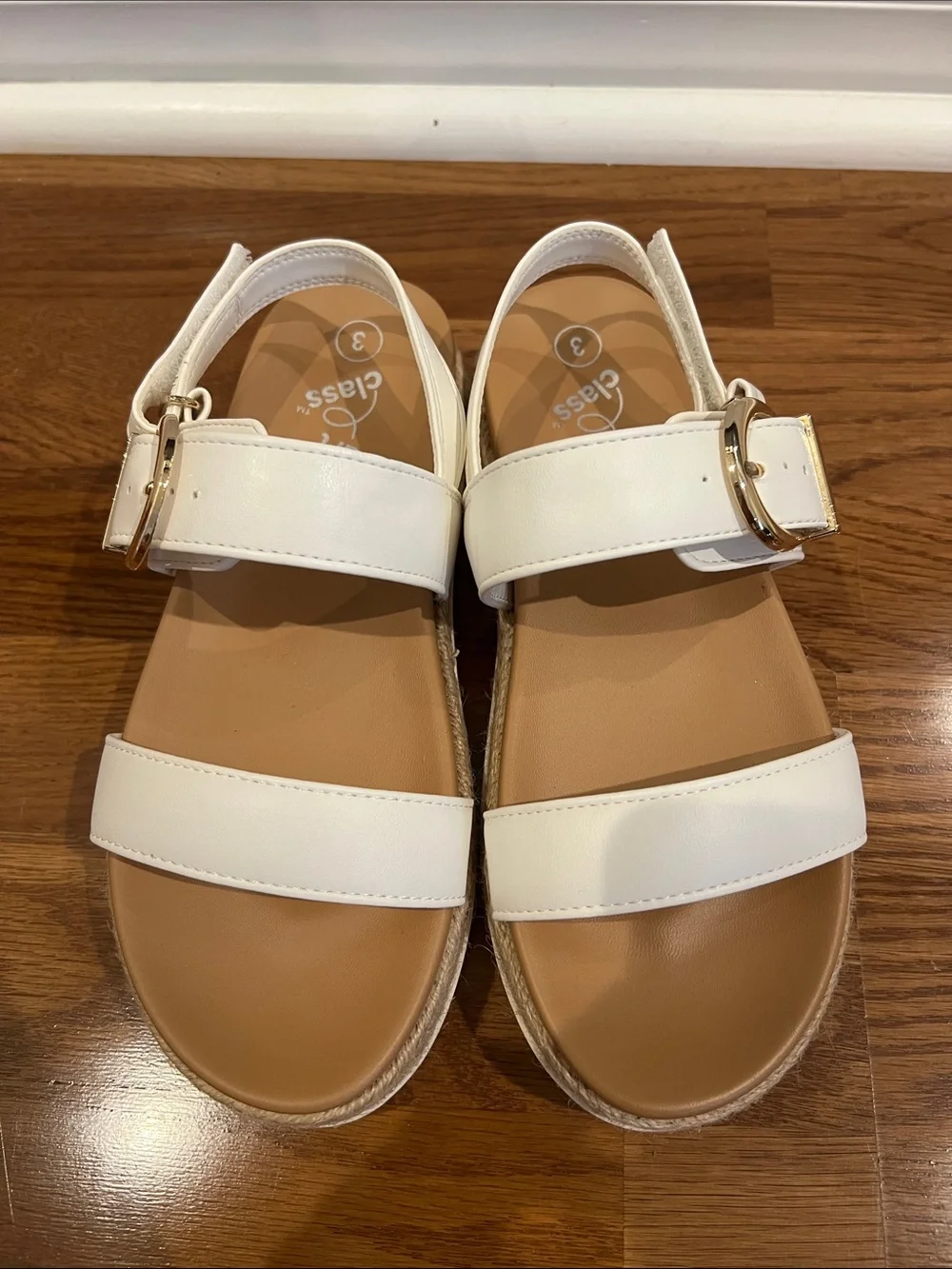 art class White Platform Espadrille Sandals with Gold Buckle